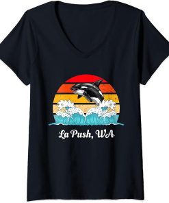 Womens La Push WA Vintage Distressed Orca Killer Whale Art V-Neck T-Shirt