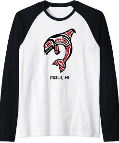 Maui Native Aboriginal Orca Killer Whales Raglan Baseball Tee