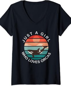 Womens Funny Just A Girl Who Loves Orcas V-Neck T-Shirt