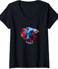 Womens Colorful Geometric Betta Fish, Dad Mom Boy Girl Birth-day V-Neck T-Shirt