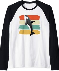 Retro Killer Whale Art 80s Orca Whale Old School Classic Gif Raglan Baseball Tee