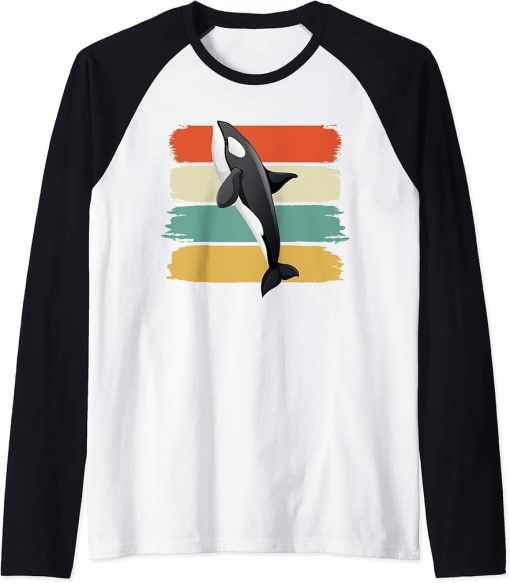 Retro Killer Whale Art 80s Orca Whale Old School Classic Gif Raglan Baseball Tee