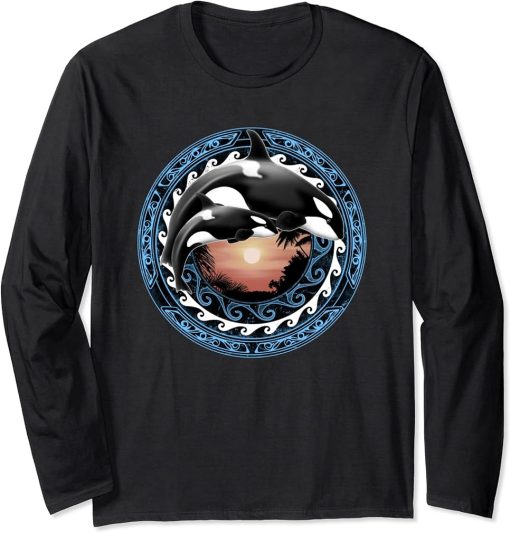 Orcas Polynesian Hawaiian Whale Cute Orca Long Sleeve T-Shirt