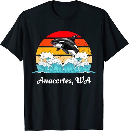 Vintage Anacortes WA Distressed Orca Killer Whale Art T-Shirt