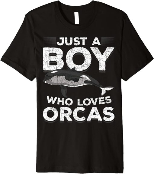 Just A Boy Who Loves Orcas Killer Whale Animal Lover Orca Premium T-Shirt