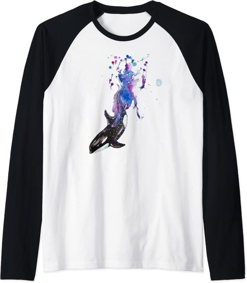 Orca Motif T-Shirt Whale Orka Blue Whale Humpback Whale Sea Animal Raglan Baseball Tee